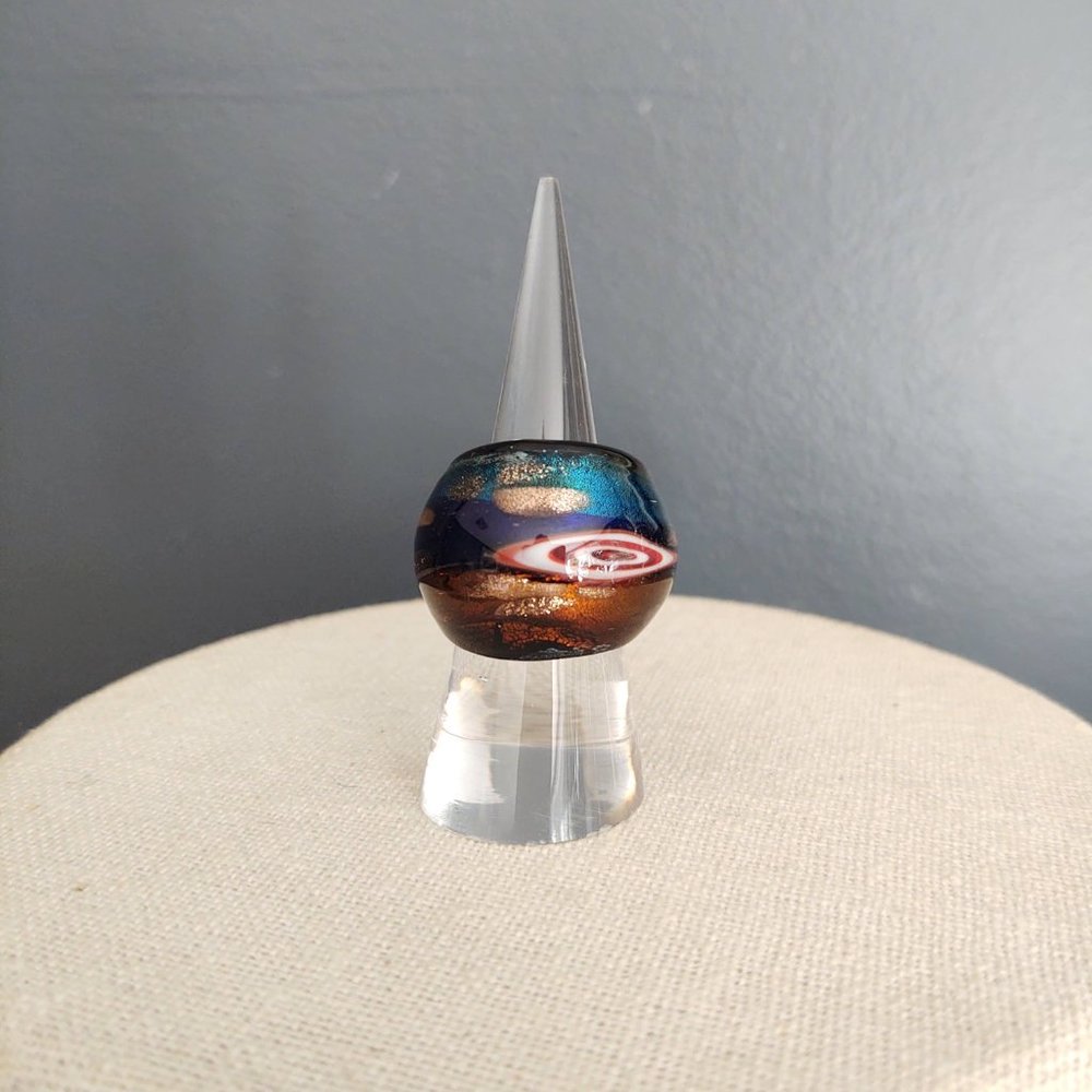 Hand blown multi color domed glass ring - Picture 2 of 7